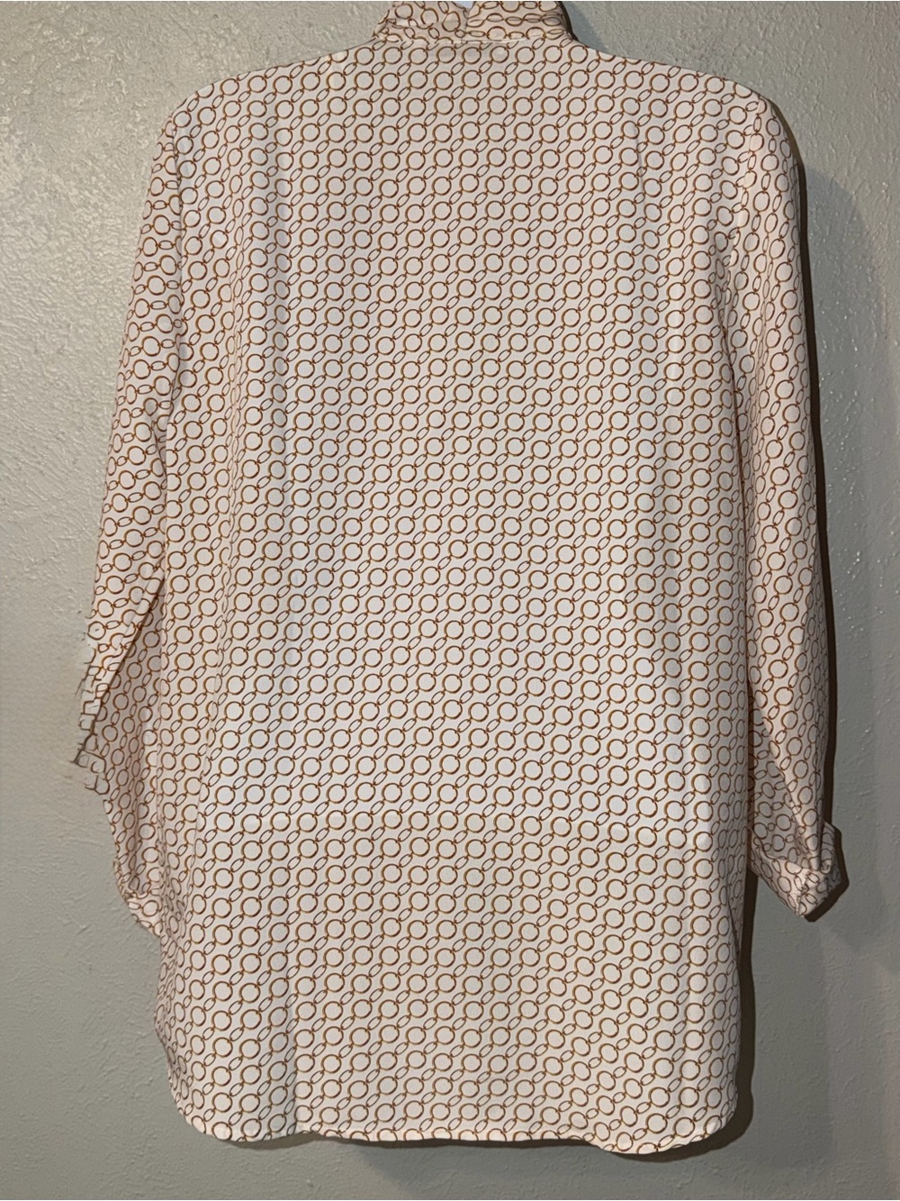 MNG by MANGO Bow Front Tie Chain Link Print Ling Sleeve Blouse Top Women’s Sz 2 - Picture 10 of 14